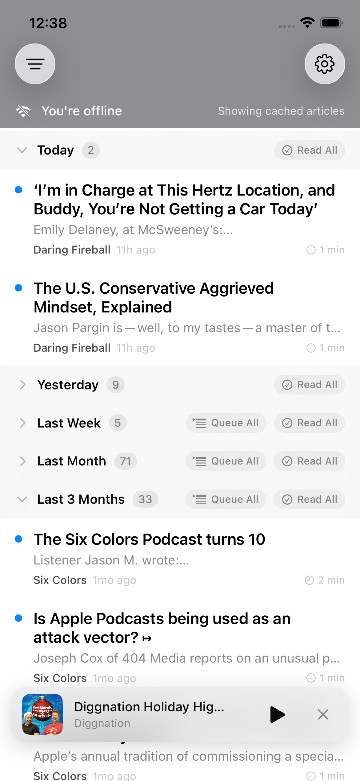 Offline mode with cached articles